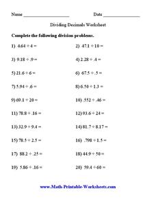 Dividing Decimals Worksheet Interactive