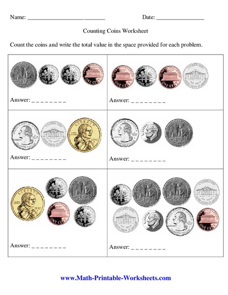 Counting Coins Worksheet Interactive