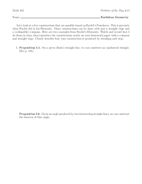 Euclidean Geometry Worksheet