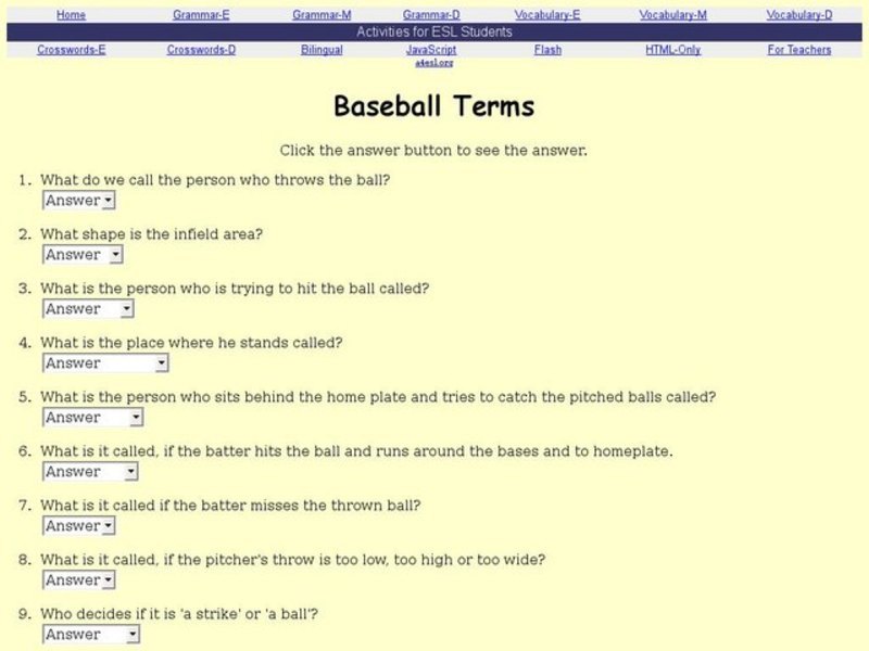 Baseball Terms Interactive