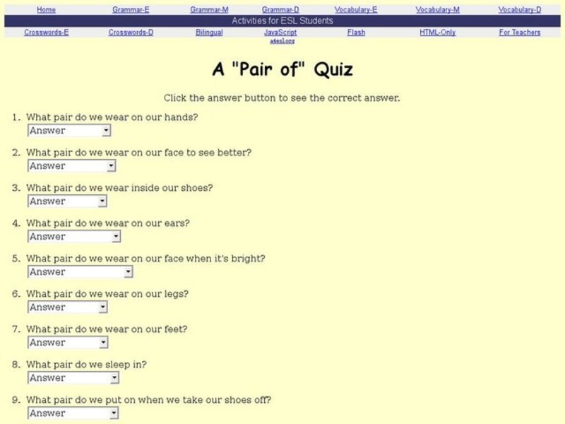 A "Pair of" Quiz Interactive
