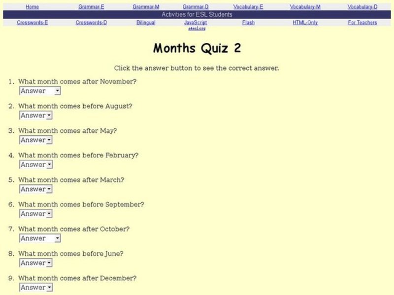 Months Quiz 2 Interactive