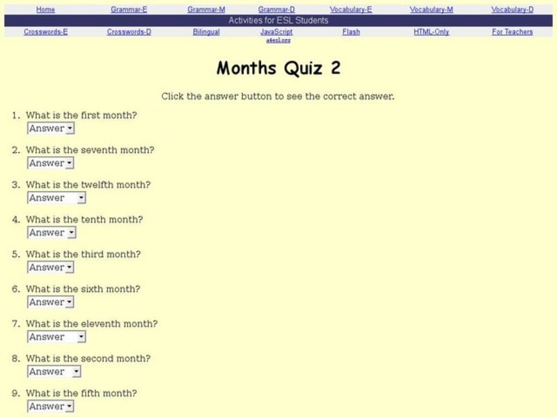 Months Quiz 2 Interactive