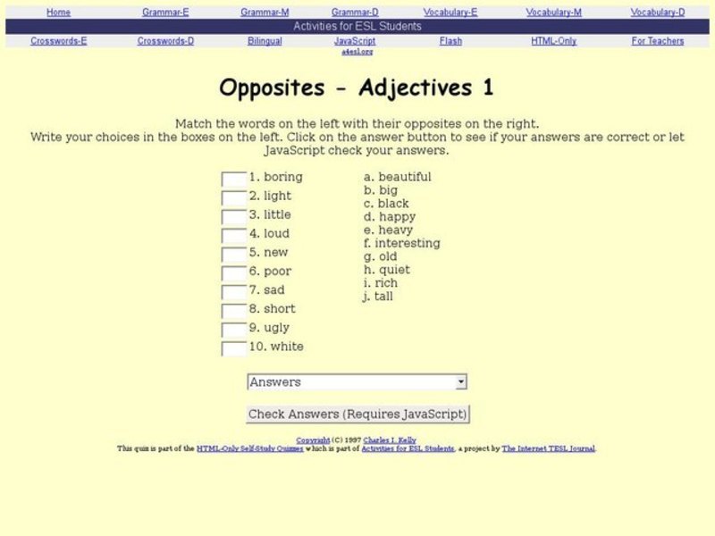 ESL-Adjective Opposites Interactive