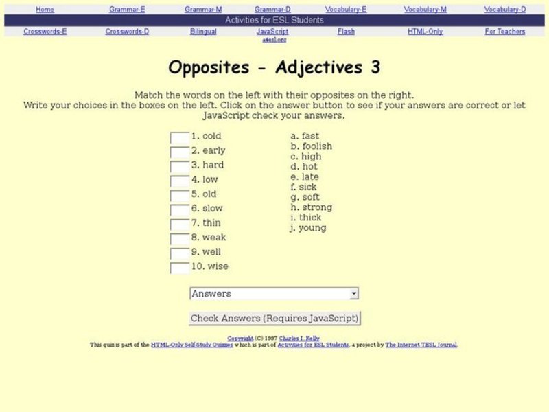 Opposites - Adjectives 3 Interactive