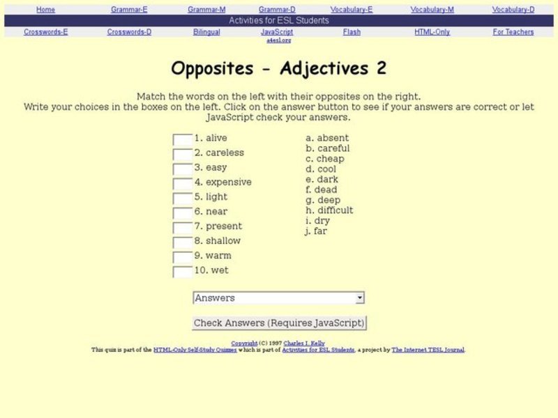 Opposites - Adjectives 2 Interactive