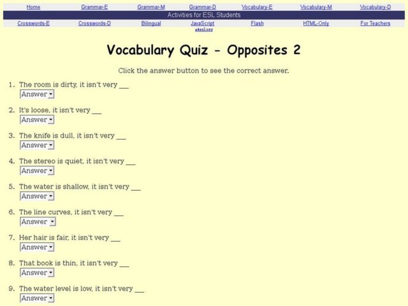 ESL Vocabulary Quiz-Opposites 2 Interactive
