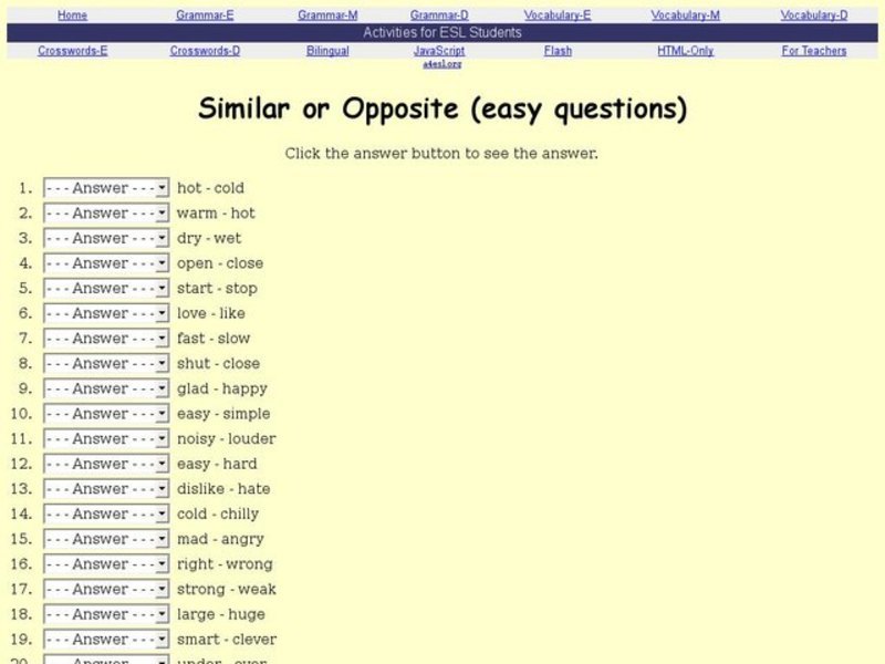 ESL: Easy Similar or Opposite Questions Interactive