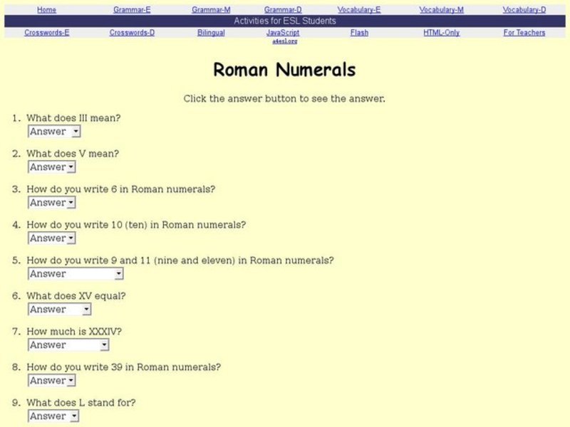 Roman Numerals Interactive