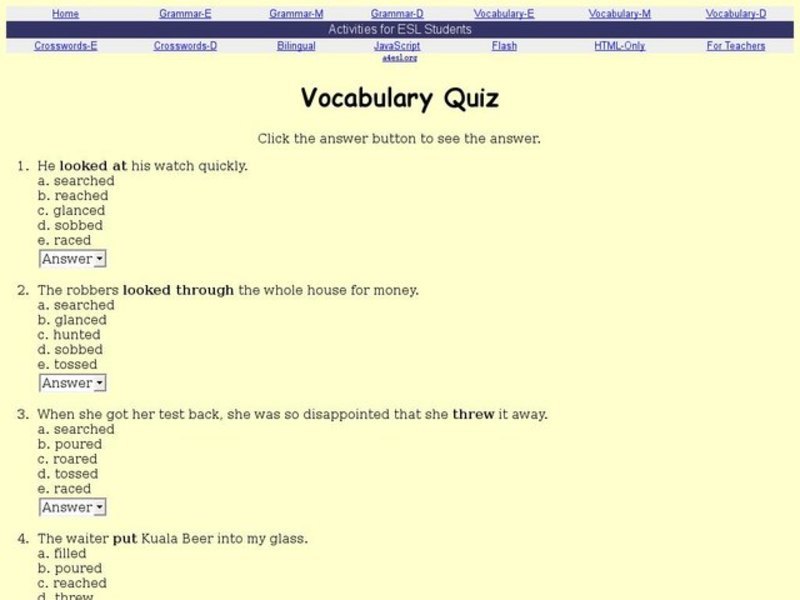 Vocabulary Quiz Interactive