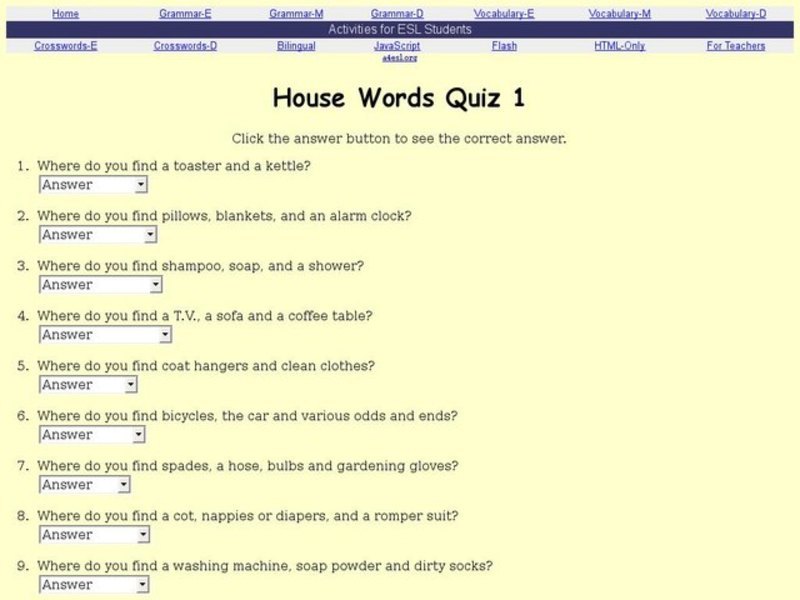 House Words Quiz 1 Interactive