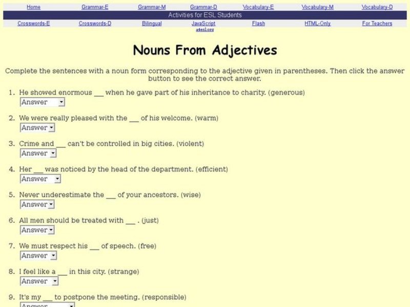 Nouns From Adjectives Interactive