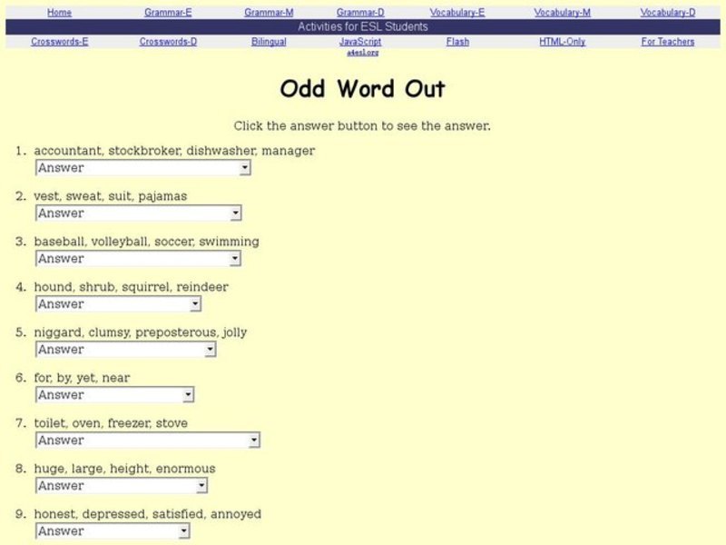 ESL-Odd Word Out Interactive
