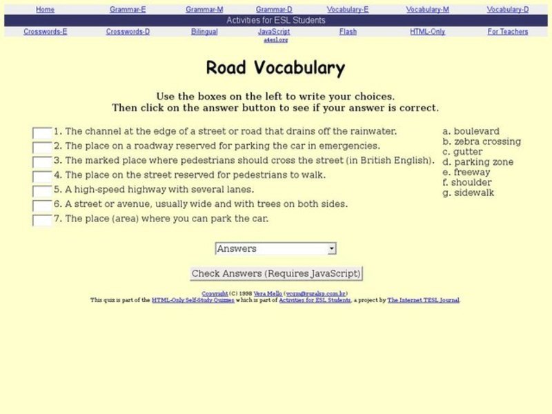 Road Vocabulary Interactive