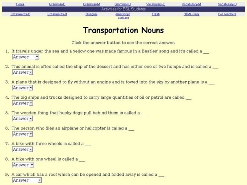 Transportation Nouns Interactive