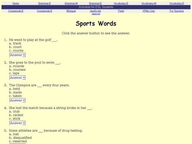 ESL: Sports Words Interactive