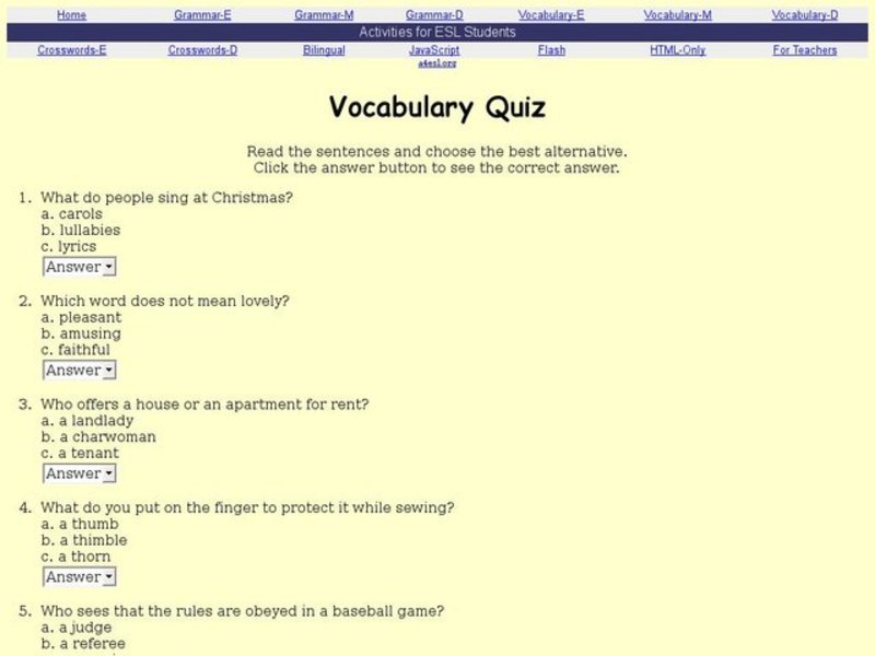 Vocabulary Quiz:  Word Meaning Interactive