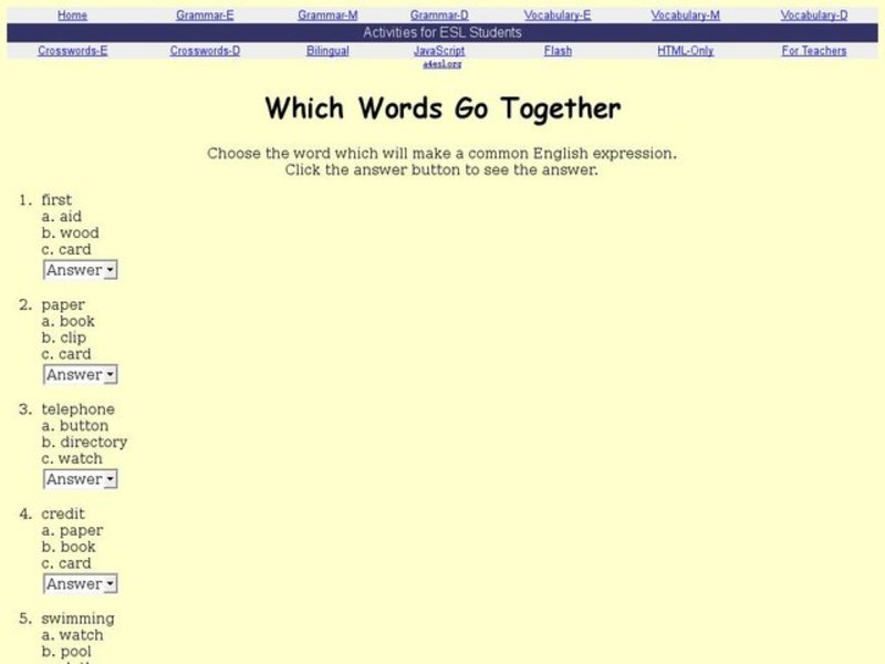 ESL: Which Words Go Together Interactive