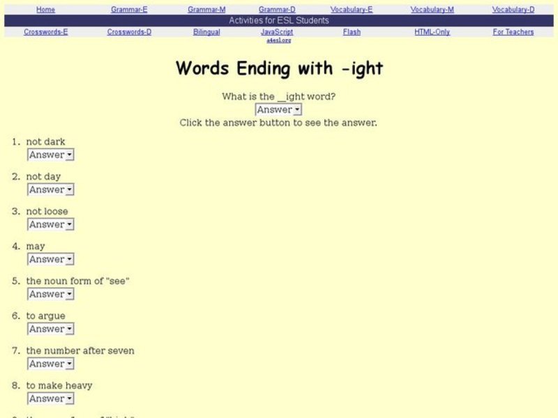 Words Ending with -ight Interactive