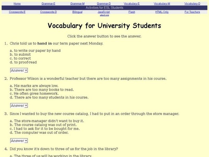 ESL: Vocabulary for University Students Interactive