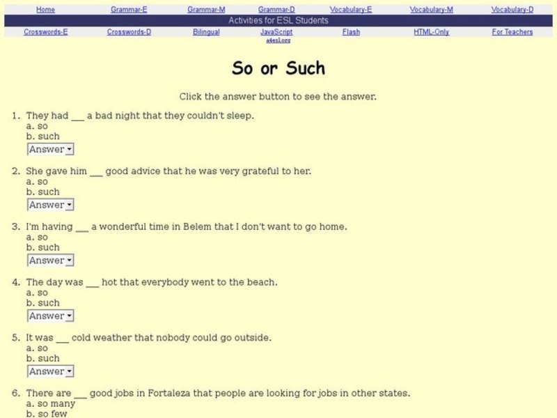 ESL: So or Such? Interactive