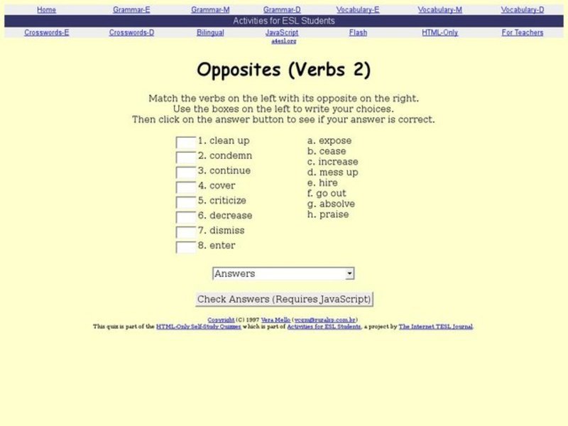 Opposites (Verbs 2) Interactive