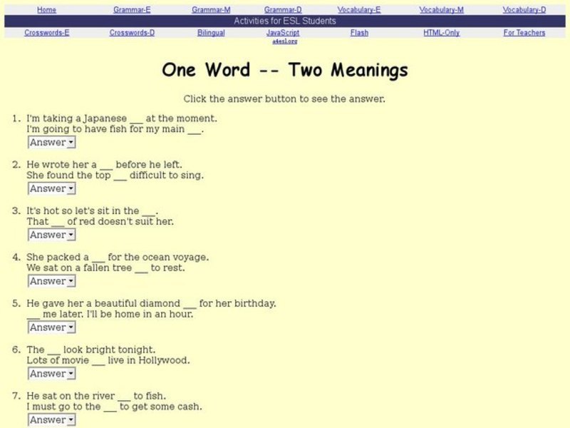 One Word -- Two Meanings Interactive