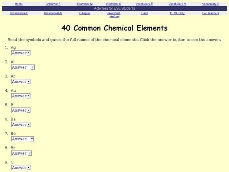 ESL-Common Chemical Elements Interactive