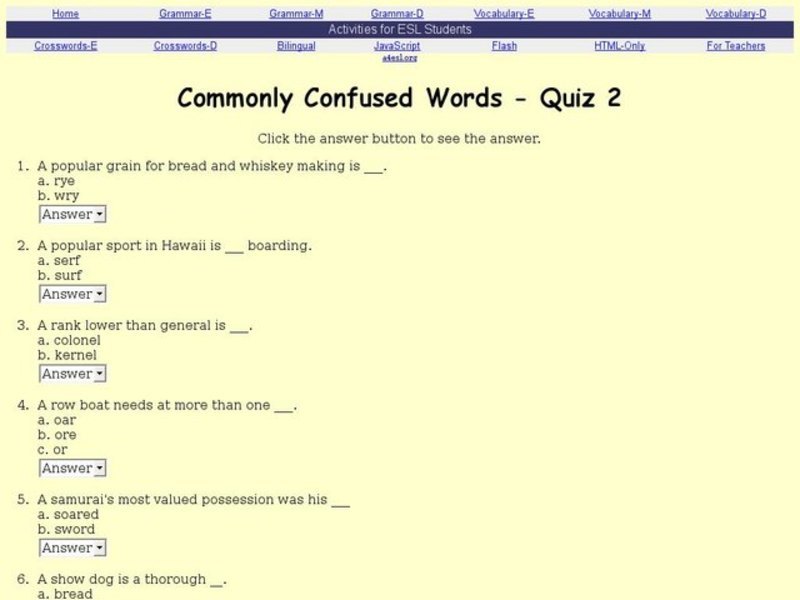 Commonly Confused Words - Quiz 2 Interactive
