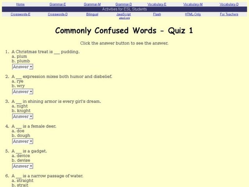 Commonly Confused Words - Quiz 1 Interactive