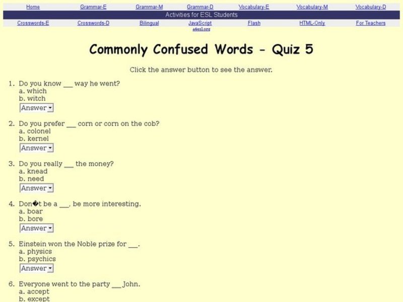 Commonly Confused Words - Quiz 5 Interactive