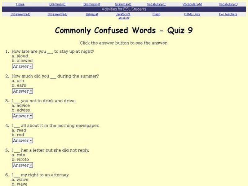 Commonly Confused Words-Quiz 9 Interactive