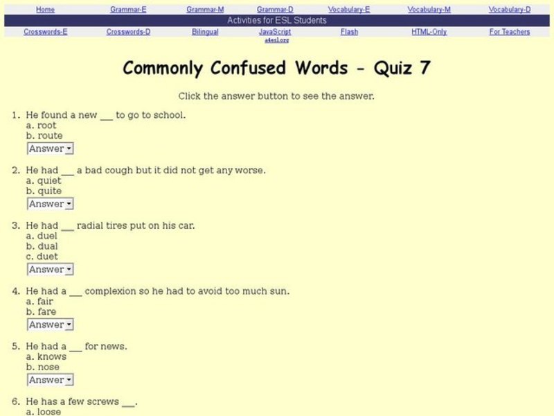 Commonly Confused Words - Quiz 7 Interactive