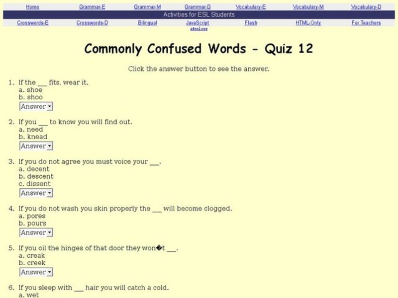 Commonly Confused Words:  More Homonyms Interactive