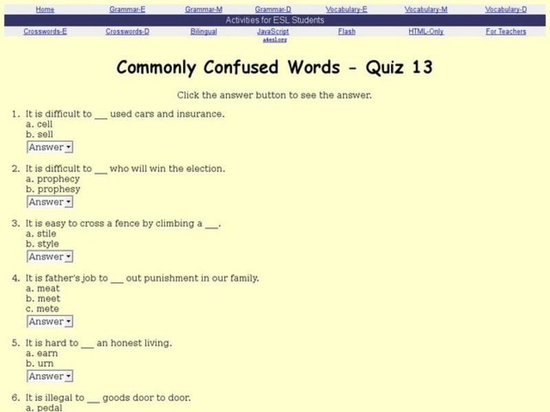 Commonly Confused Words - Quiz 13 Interactive