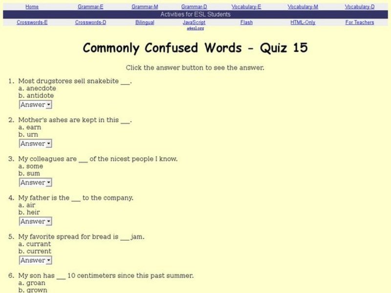 Commonly Confused Words - Quiz 15 Interactive