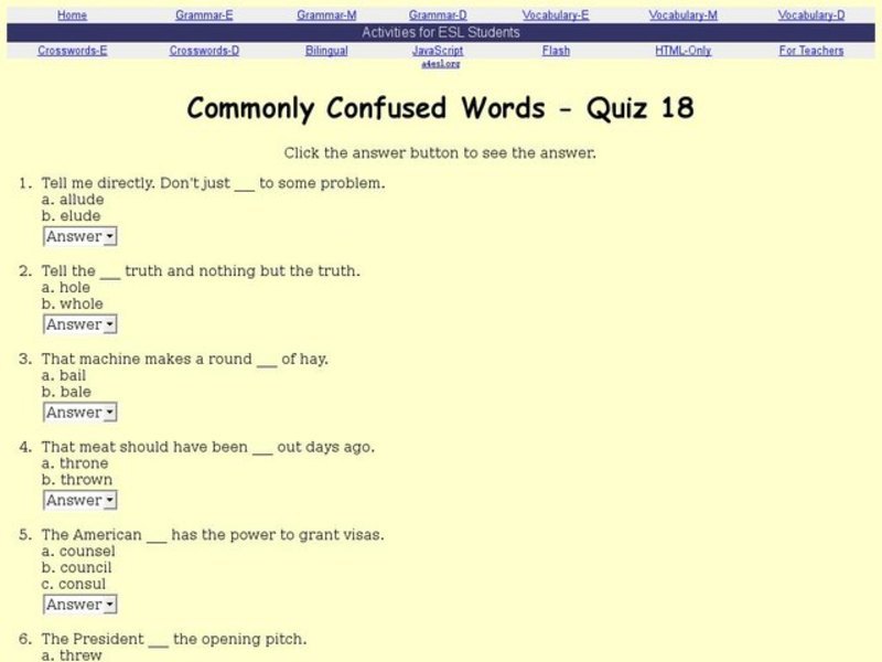 Commonly Confused Words - Quiz 18 Interactive