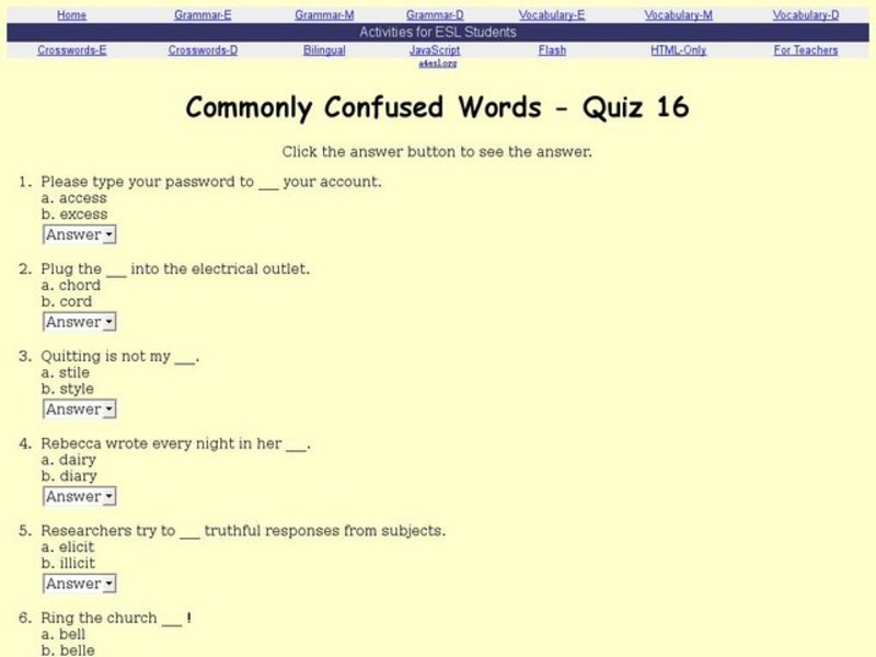 Commonly Confused Words - Quiz 16 Interactive