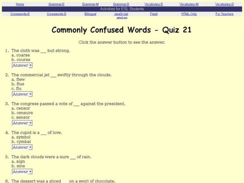 Commonly Confused Words:  Homonyms Interactive