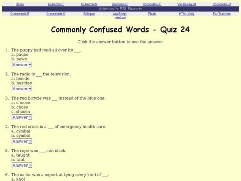 Commonly Confused Words - Quiz 24 Interactive