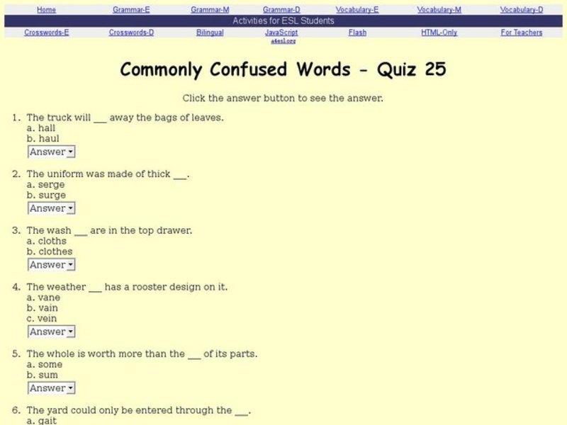 Commonly Confused Words - Quiz 25 Interactive