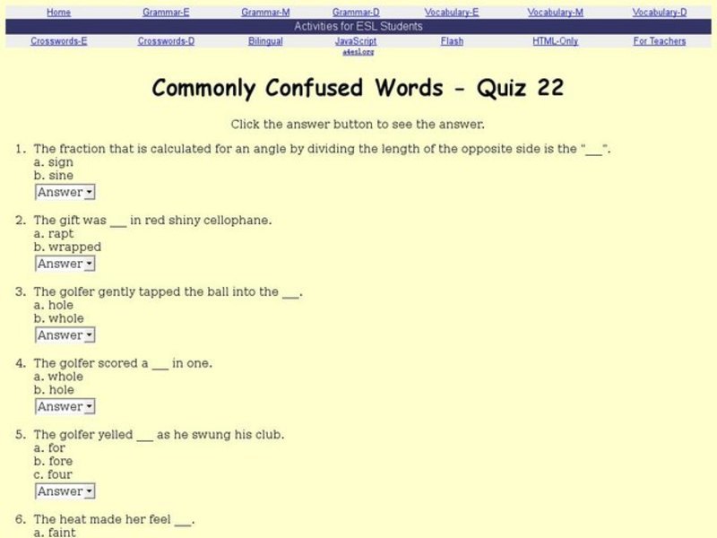 Commonly Confused Words - Quiz 22 Interactive