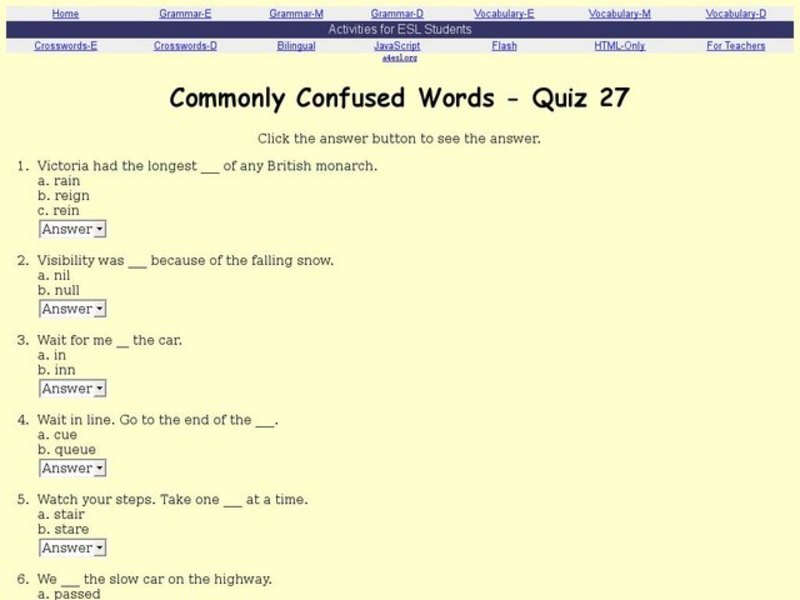 Commonly Confused Words - Quiz 27 Interactive