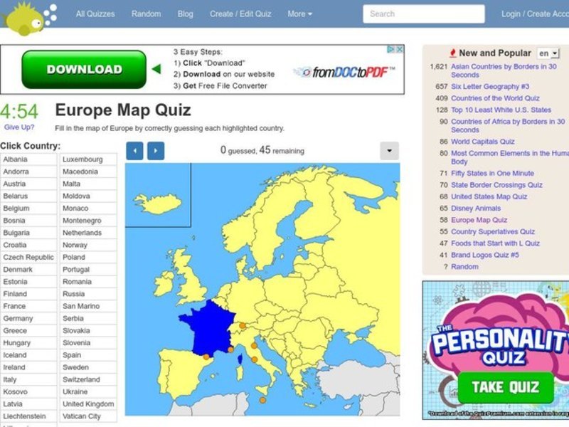 Europe Map Quiz Interactive