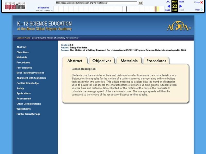 Describing the Motion of a Battery Powered Car Lesson Plan