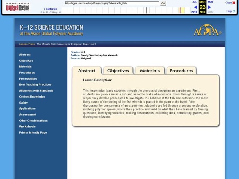 The Miracle Fish: Learning to Design an Experiment Lesson Plan