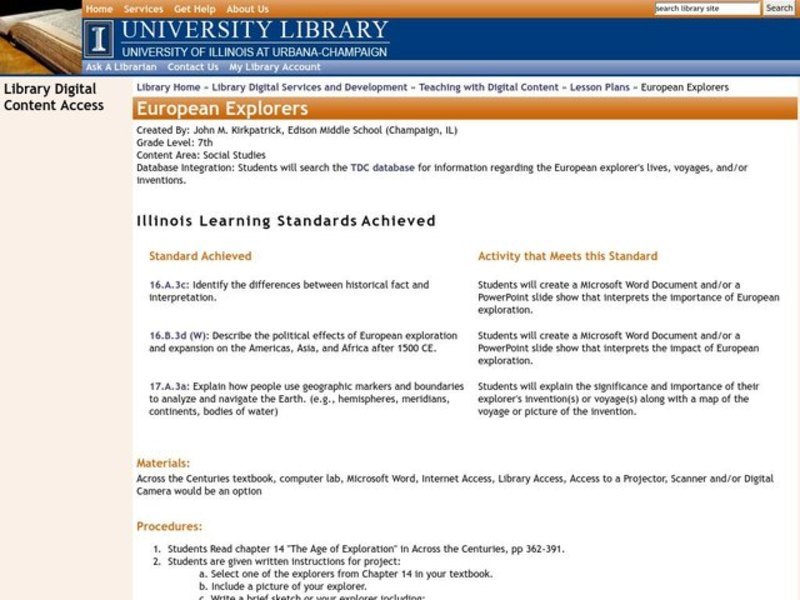 European Explorers Lesson Plan