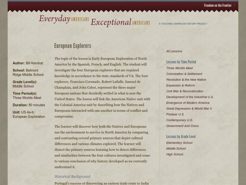 European Explorers Lesson Plan
