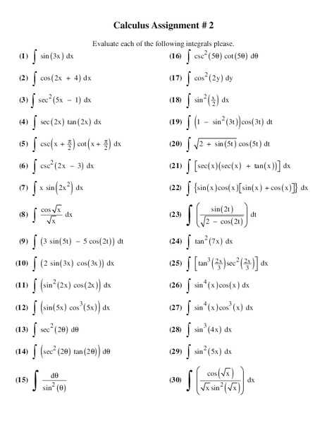 Evaluate Integrals Worksheet