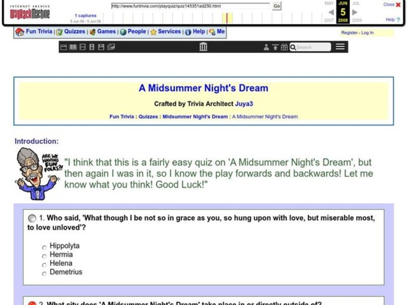 A Midsummer Night's Dream Worksheet